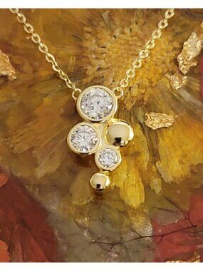 Gold Plated Sterling Silver 3 Stone Moissanite Necklace 0.9 Cttw NWT